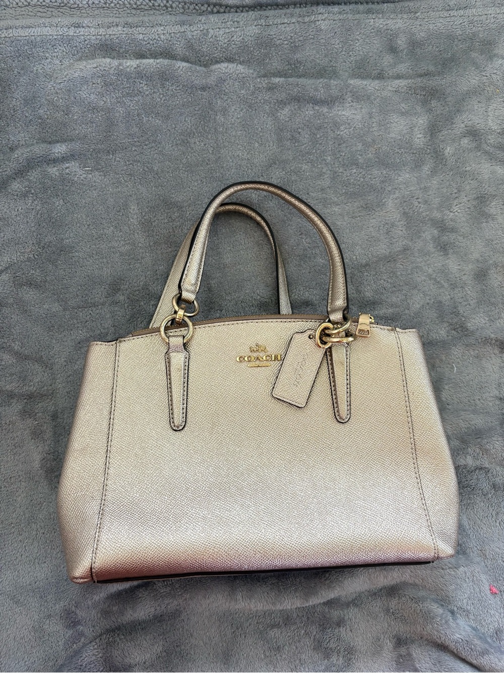 Coach Mini Christie Carryall Metallic Platinum Gold Satchel Bag